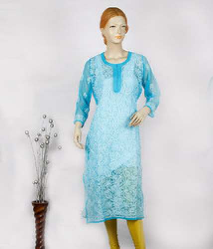 Fancy Sky Blue Chiken Kurti
