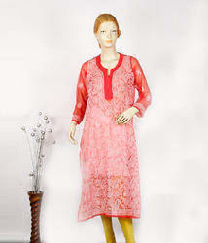 Red Chikankari Kurti