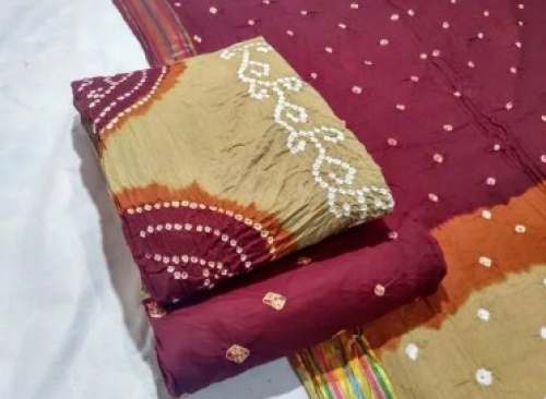 Satin Cotton Bandhej Dress Material  by Kaamil Textile