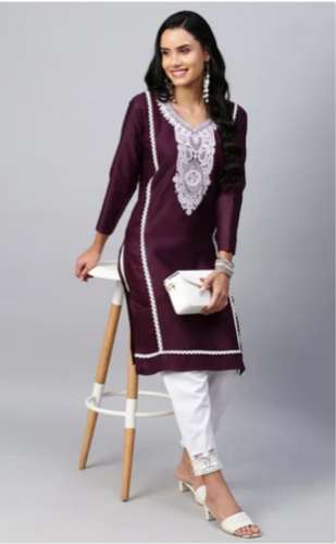 Casual Wear V neack Cotton Designer Kurtis  by Poonam Designer