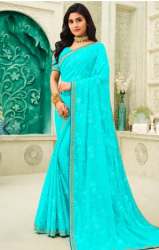 Buy Chiffon Sea Blue Saree By Laxmipati Saree