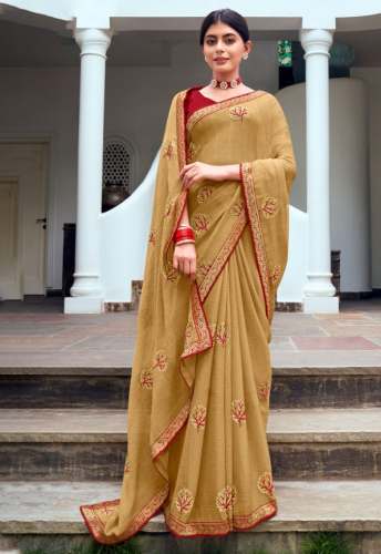 Buy Rupali Chikoo Chiffon Saree By Laxmipati