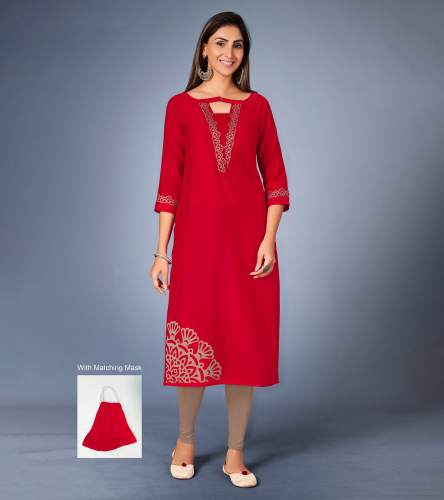 Laxmipati Satin red Straight Cut Kurti