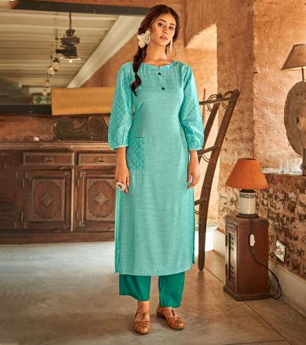 Turquoise Green Cotton Kurti by Laxmipati