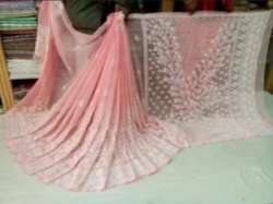 Chiffon Skirt Border hand Embroidery Chikan Saree