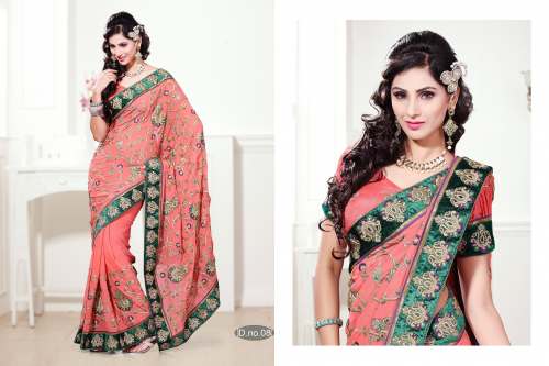 Embroidered Saree with green Lace by Desi Luk Pvt Ltd