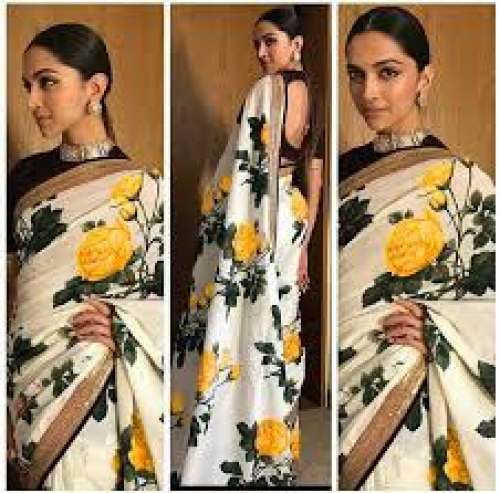 Printed saree with lace borfer