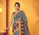 Awesome Grey Color Two Tone Silk Embroidered Saree thumb 1