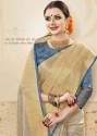 Beige And Blue Color Cotton Handloom Silk Saree thumb 1