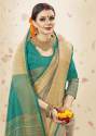 Beige And Green Color Cotton Handloom Silk Saree thumb 1