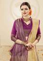 Beige And Purple Color Cotton Handloom Silk Saree thumb 1