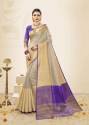 Beige And Violet Color Cotton Handloom Silk Saree