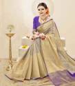 Beige And Violet Color Cotton Handloom Silk Saree thumb 1