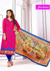 Pink And Blue Color Salab Cotton Salwar Kameez