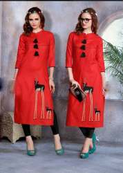 Stylish Red Color Embrodered Cotton Kurti
