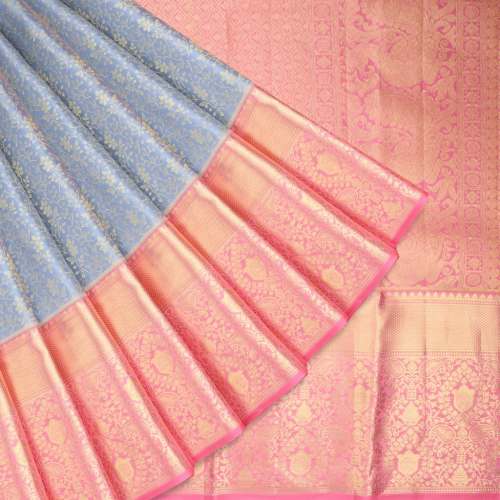 Bluish Grey Korvai Kanjivaram Silk Saree 