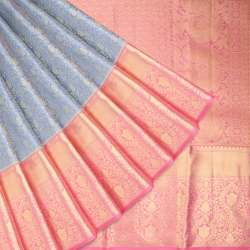 Bluish Grey Korvai Kanjivaram Silk Saree 
