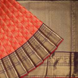 Dark Orange Korvai Kanjivaram Silk Saree 