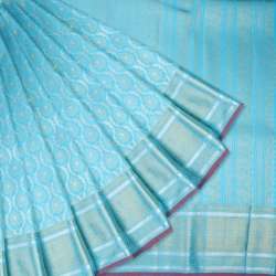 Deep Sky Blue Handloom Kanjivaram Silk Saree 