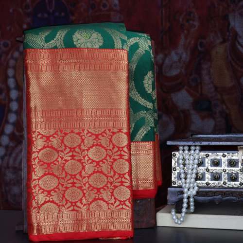 Emerald Green Korvai Kanjivaram Silk Saree