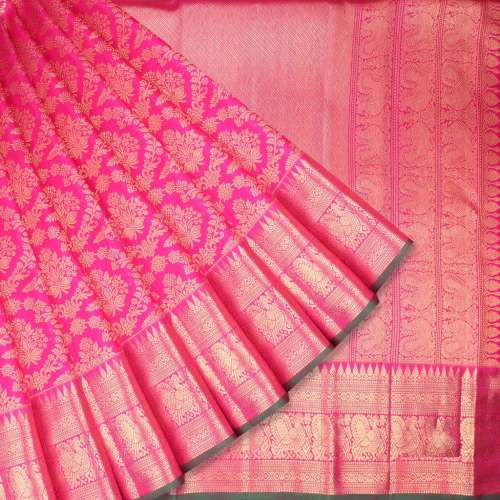 Fuchsia Pink Handloom Kanjivaram Silk Saree 