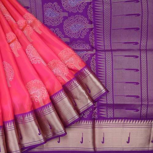 Fuschia Pink Kanjivaram Silk Saree  by SINGHANIA S