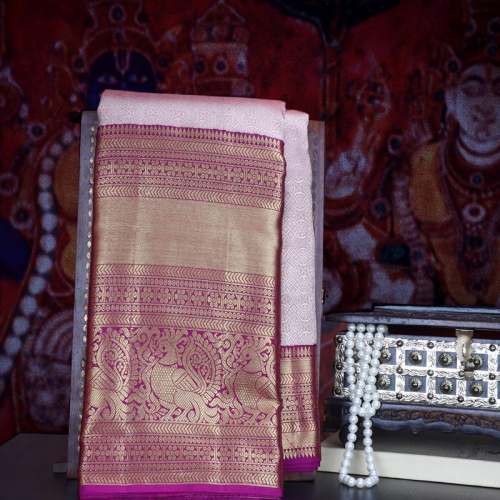 Light Pastel Lilac Korvai Kanjivaram Silk Saree