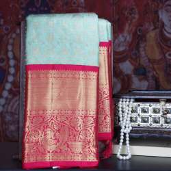 Pastel Seafoam Green Korvai Kanjivaram Silk Saree 