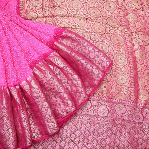 Pink Bandhani Kanjivaram Silk Handloom Saree