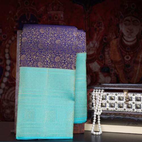 Royal Blue Korvai Kanjivaram Silk Saree