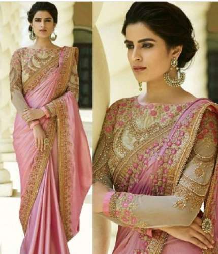 light pink color silk embroidery saree by Kaveri Sarees