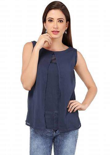 Cotton Blue Girls sleeveless top  by Jayasree Fashions