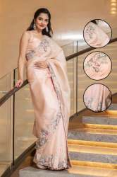 Light Peach Organza Party Wear Saree
