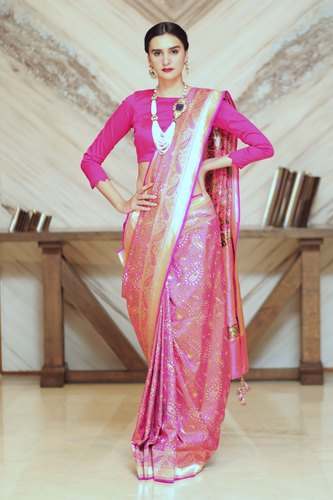 Wedding Wear Pink Pure Banarasi Silk Saree by NIRMAL CREATIONS