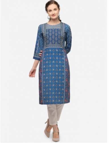 Venisa Brand Women Blue Floral Printed Crepe Kurta by Dynamic Microlink Pvt Ltd