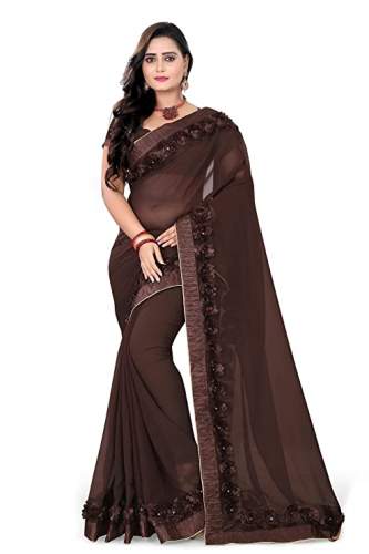 Buy Brown Georgette Saree By RIVA ENTERPRISE by Riva Enterprise