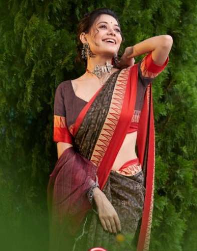 Cotton Red Printed Saree For Women
