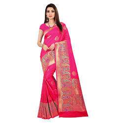 Fancy pink jacquard saree