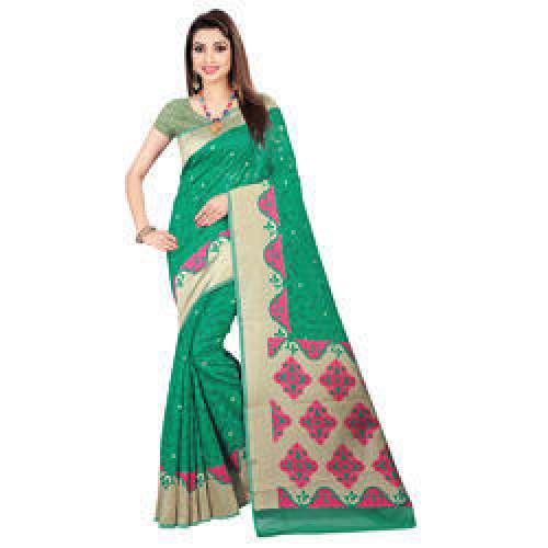 Green Designer Jacquard Sarees With Blouse by Heemy Digital Printing Private Limited