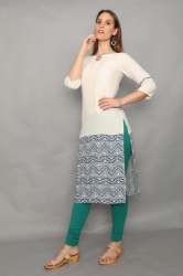 Beige Key Hole Straight Fit Rayon kurti