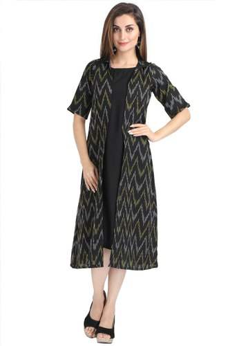 Black Coloured Ikat jacket Patterned Dress