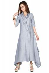 Blue Striped Cotton Trail Cut Dress