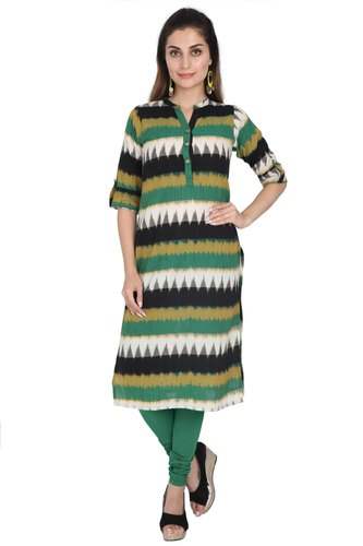 Green Coloured Ikat Straight Kurti by Neels Creative Creation