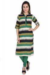 Green Coloured Ikat Straight Kurti