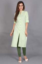 Neels Solid Pista Green Full Placket Kurta