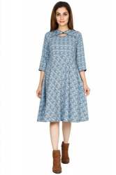 Printed Blue Asymmetric Neck 