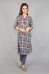Printed Blue Mandarin Collared Kurti