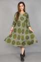 Printed Green Flared Rayon Dress thumb 1