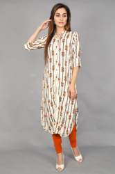 Printed Offwhite  Hi-low Rayon Kurti