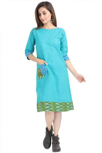 Solid Blue Ikat A-Line South Cotton Dress
